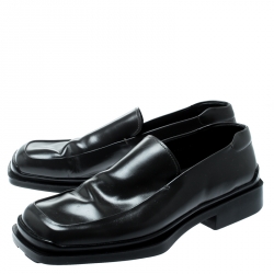 Prada Dark Grey Leather Platform Loafers Size 44