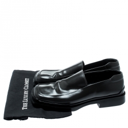 Prada Dark Grey Leather Platform Loafers Size 44