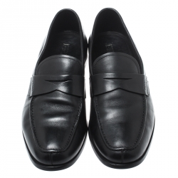 Prada Black Leather Penny Loafers Size 43