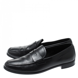Prada Black Leather Penny Loafers Size 43