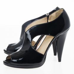 Prada Black Patent Peep Toe Ankle Booties Size 38