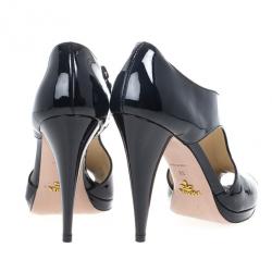 Prada Black Patent Peep Toe Ankle Booties Size 38