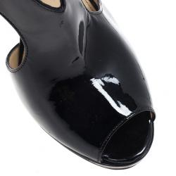 Prada Black Patent Peep Toe Ankle Booties Size 38
