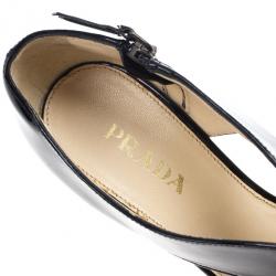 Prada Black Patent Peep Toe Ankle Booties Size 38
