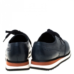 Prada Navy Blue Brogue Leather Wingtip Lace Up Oxfords Size 42.5 