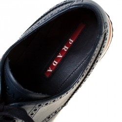 Prada Navy Blue Brogue Leather Wingtip Lace Up Oxfords Size 42.5 
