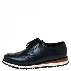 Prada Navy Blue Brogue Leather Wingtip Lace Up Oxfords Size 42.5 