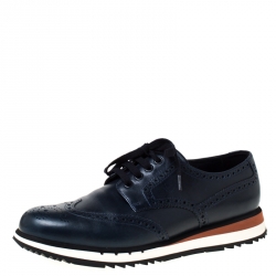 Prada Navy Blue Brogue Leather Wingtip Lace Up Oxfords Size 42.5 