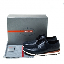 Prada Navy Blue Brogue Leather Wingtip Lace Up Oxfords Size 42.5 