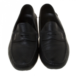 Pre Owned Prada Black Leather Penny Slip On Loafers Size 43.5