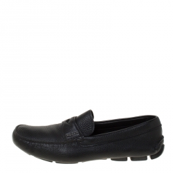 Pre Owned Prada Black Leather Penny Slip On Loafers Size 43.5