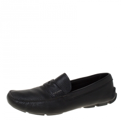 Pre Owned Prada Black Leather Penny Slip On Loafers Size 43.5