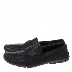Pre Owned Prada Black Leather Penny Slip On Loafers Size 43.5