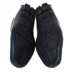 Pre Owned Prada Blue Leather Slip On Loafers Size 43.5
