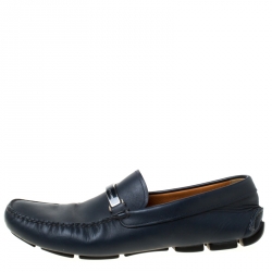Pre Owned Prada Blue Leather Slip On Loafers Size 43.5