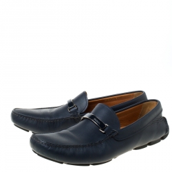 Pre Owned Prada Blue Leather Slip On Loafers Size 43.5