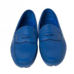 Pre Owned Prada Blue Saffiano Leather Penny Loafers Size 44.5