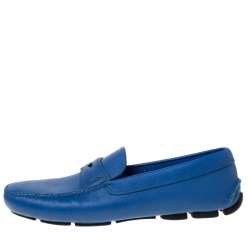 Pre Owned Prada Blue Saffiano Leather Penny Loafers Size 44.5
