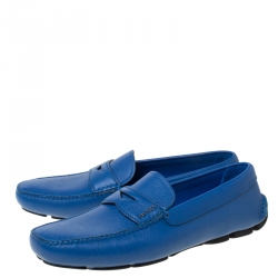 Pre Owned Prada Blue Saffiano Leather Penny Loafers Size 44.5
