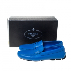 Pre Owned Prada Blue Saffiano Leather Penny Loafers Size 44.5