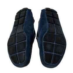 Pre Owned Prada Blue Suede Penny Slip On Loafers Size 42