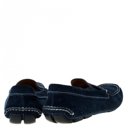 Pre Owned Prada Blue Suede Penny Slip On Loafers Size 42