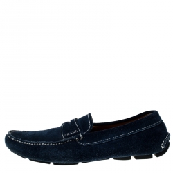 Pre Owned Prada Blue Suede Penny Slip On Loafers Size 42