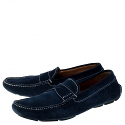 Pre Owned Prada Blue Suede Penny Slip On Loafers Size 42