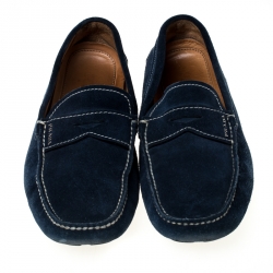 Pre Owned Prada Blue Suede Penny Slip On Loafers Size 42