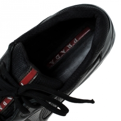 Pre Owned Prada Black Leather And Mesh America's Cup Lace Up Sneakers Size 43.5