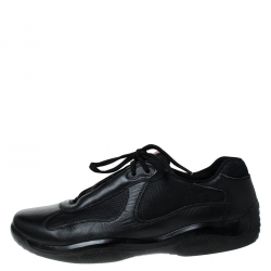 Pre Owned Prada Black Leather And Mesh America's Cup Lace Up Sneakers Size 43.5