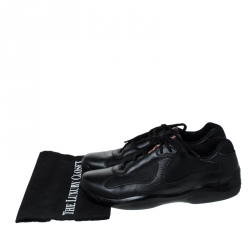 Pre Owned Prada Black Leather And Mesh America's Cup Lace Up Sneakers Size 43.5