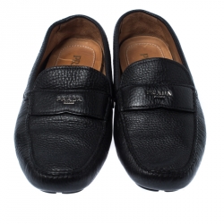 Prada Black Leather Slip On Loafers Size 43.5