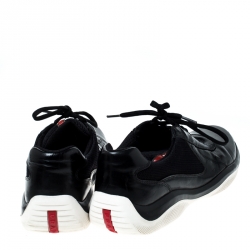 Prada Sport Black Leather And Mesh Lace Up Low Top Sneakers Size 42