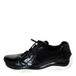 Prada Sport Black Leather And Mesh Lace Up Low Top Sneakers Size 42