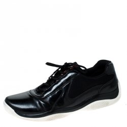 Prada Sport Black Leather And Mesh Lace Up Low Top Sneakers Size 42