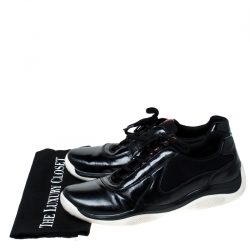 Prada Sport Black Leather And Mesh Lace Up Low Top Sneakers Size 42