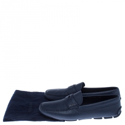 Pre Owned Prada Blue Leather Penny Slip On Loafers Size 42