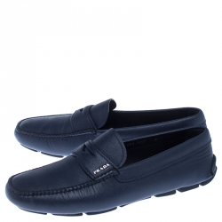 Pre Owned Prada Blue Leather Penny Slip On Loafers Size 42