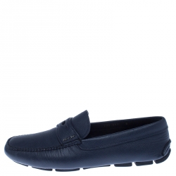 Pre Owned Prada Blue Leather Penny Slip On Loafers Size 42