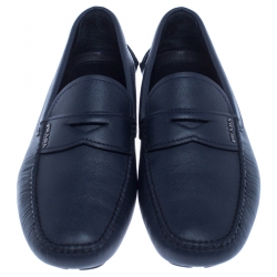 Pre Owned Prada Blue Leather Penny Slip On Loafers Size 42