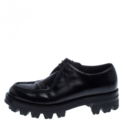 Prada Black Leather Lug Sole Lace Up Oxford Size 42