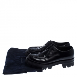 Prada Black Leather Lug Sole Lace Up Oxford Size 42