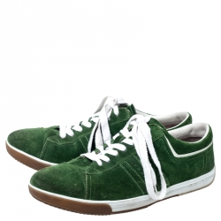 Prada Green Suede Cap Toe Lace Up Sneakers Size 43
