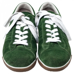 Prada Green Suede Cap Toe Lace Up Sneakers Size 43