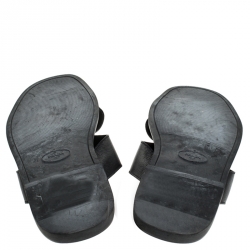 Prada Black Saffiano Leather Criss Cross Flat Slides Size 44