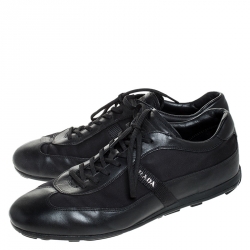 Prada Black Leather And Nylon Low Top Sneakers Size 41
