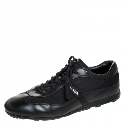 Prada Black Leather And Nylon Low Top Sneakers Size 41