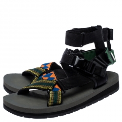 Prada Multicolor Nylon And Leather Azzurro Strap Sandals Size 41