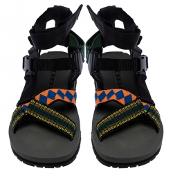 Prada Multicolor Nylon And Leather Azzurro Strap Sandals Size 41